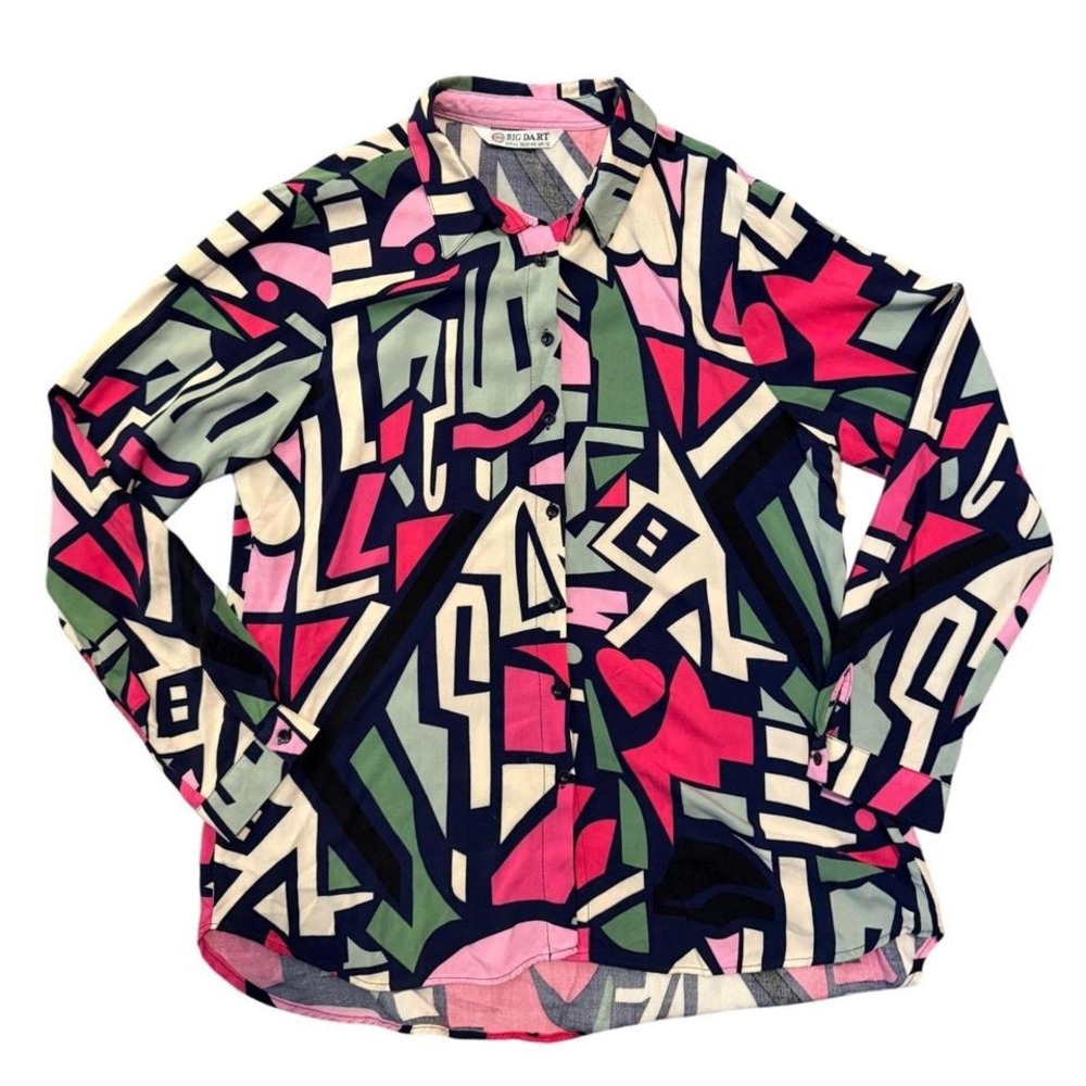 Big Dart Womens Geometric Abstract Print Viscose Button Down Shirt EUR 42 UK 12